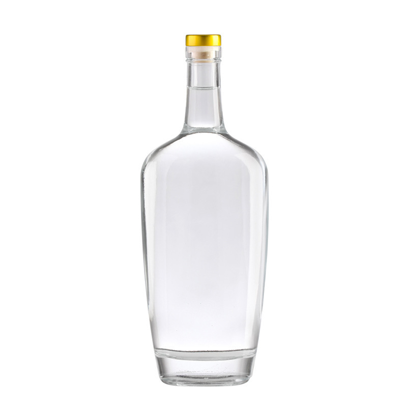 New Wholesale Crystal White 750ml Super Flint Glass Round Shape Brandy Bottle for Vodka Whiskey Strong Wine Bottle with cork