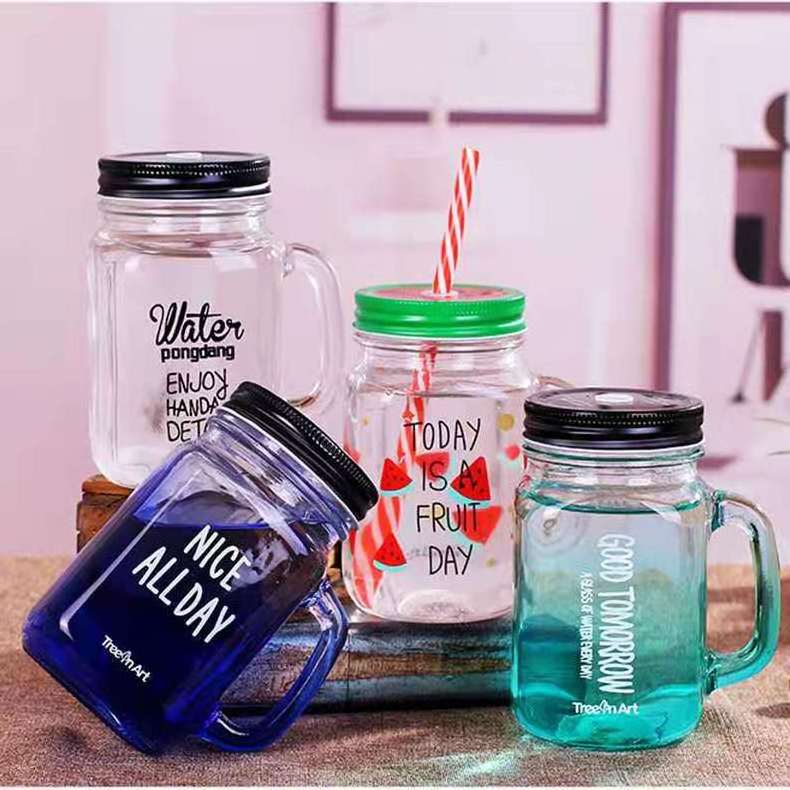 Manufacturer wholesale beverage drink storage mason jar  with handle and straw for drink