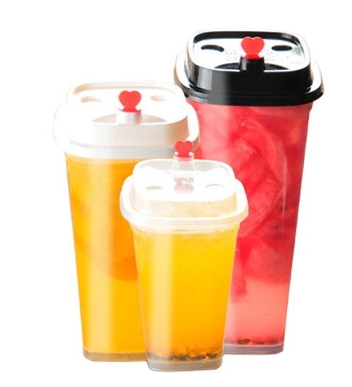 Square Shape Disposable PP Plastic Injection disposable Cup Beverage Use for Cold Drinking and milk tea