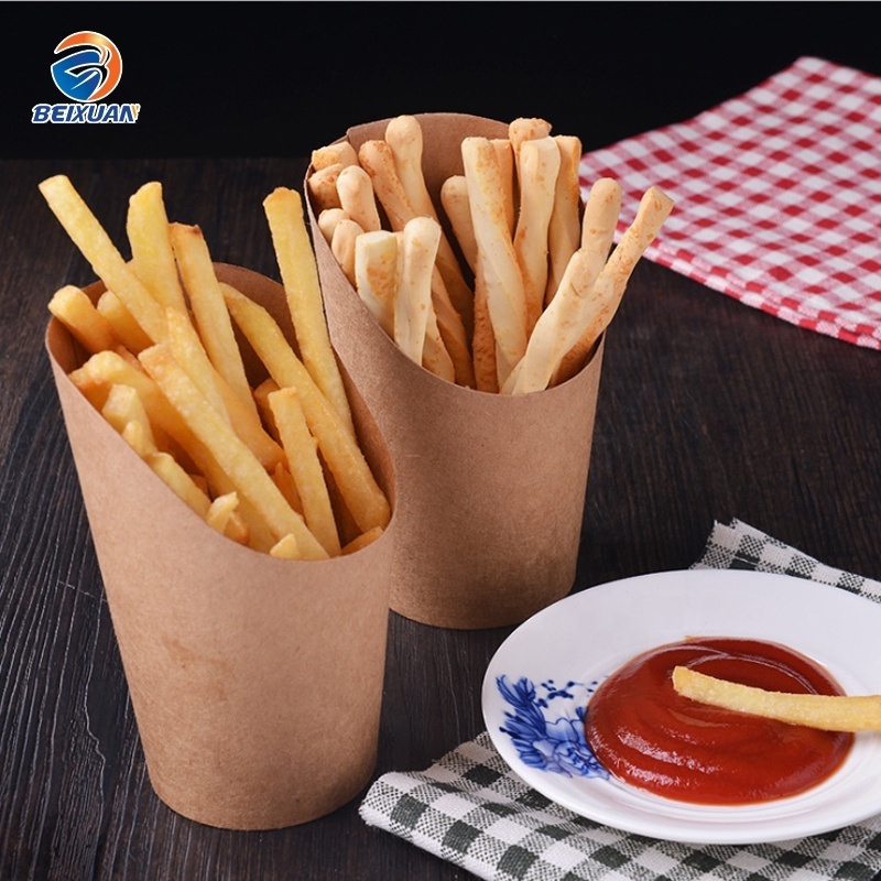 Customized Disposable Kraft Paper French Fries Cup 14oz Ice Cream Oblique Eggs Paper Cup