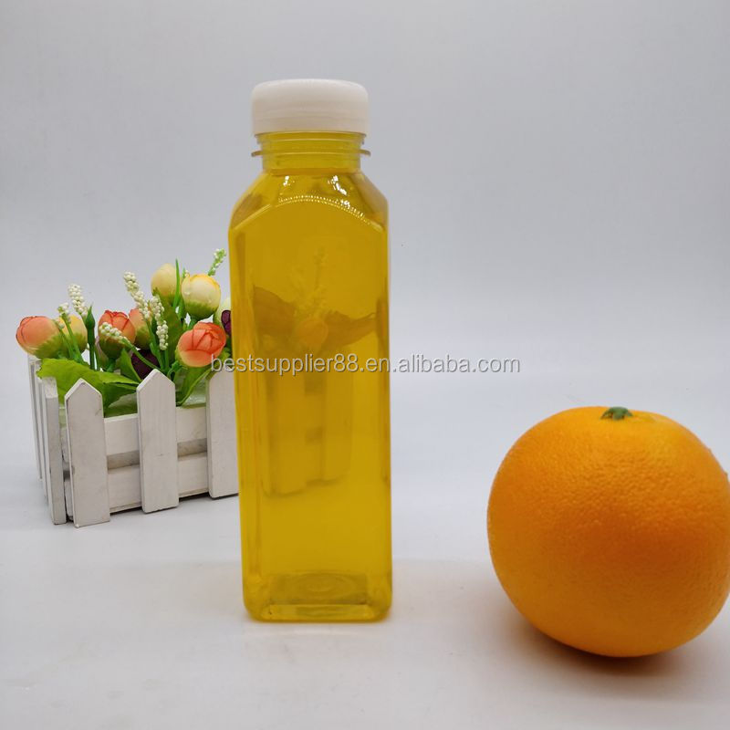 Logo printed 250ml 350ml 500ml French Square Plastic Cold Pressed Juice Bottle with Plastic lid