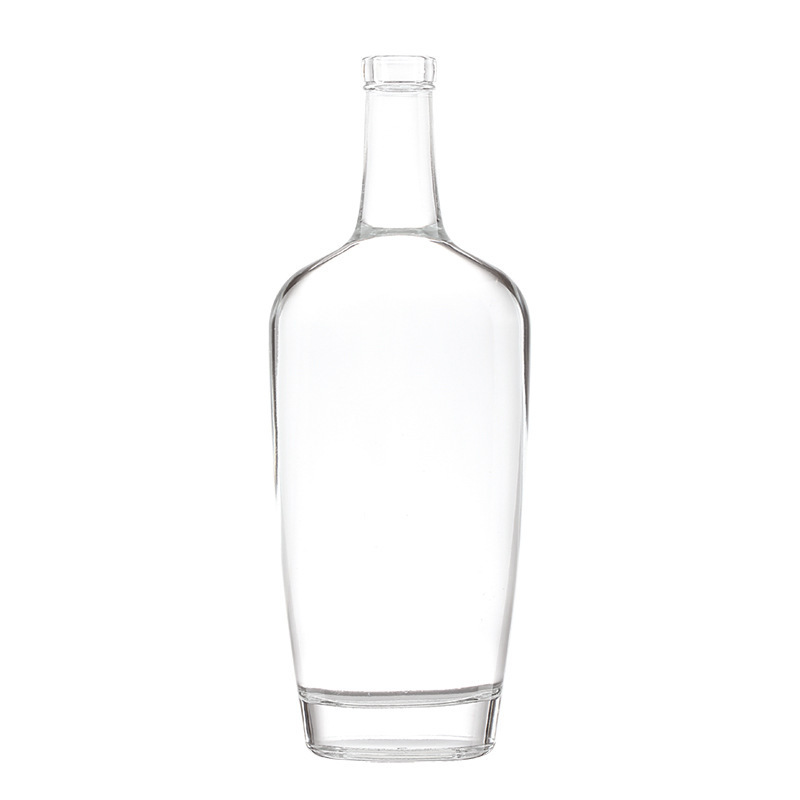 New Wholesale Crystal White 750ml Super Flint Glass Round Shape Brandy Bottle for Vodka Whiskey Strong Wine Bottle with cork