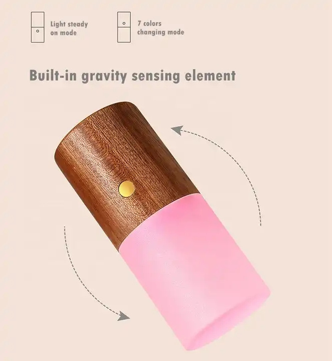 Unique flip color-changing gravity sensor colorful  night light bedroom bedside night light with wooden base