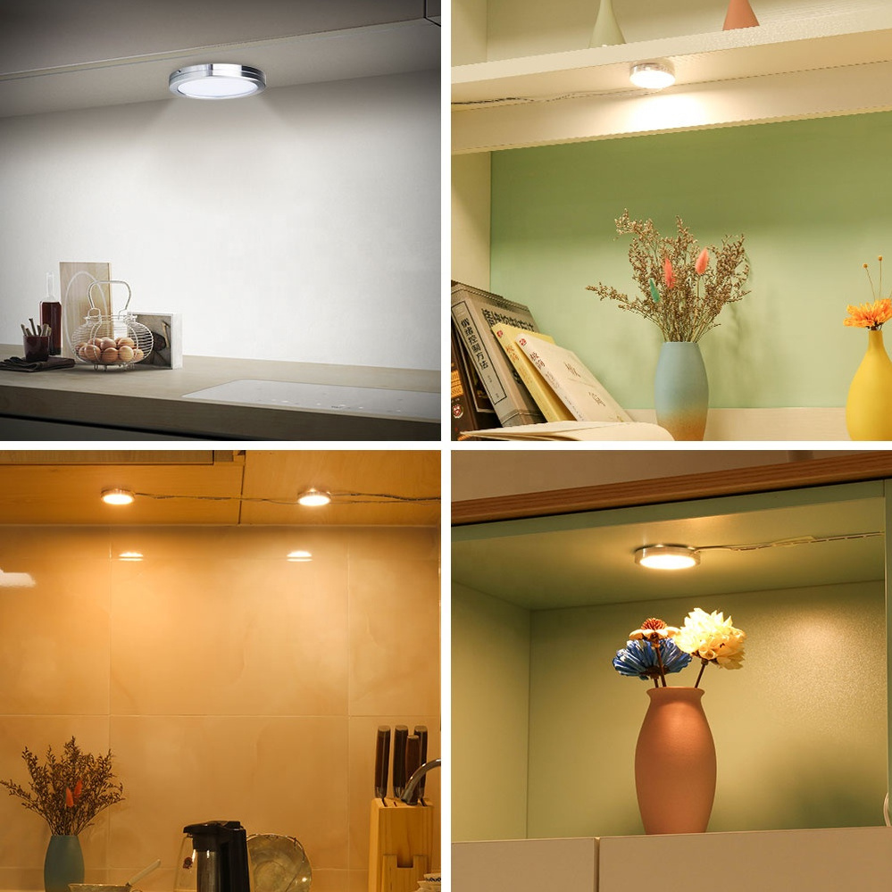 Led show case furniture lighting remote control dimmable utilitech ultra-thin led puck light 3W for under cabinet