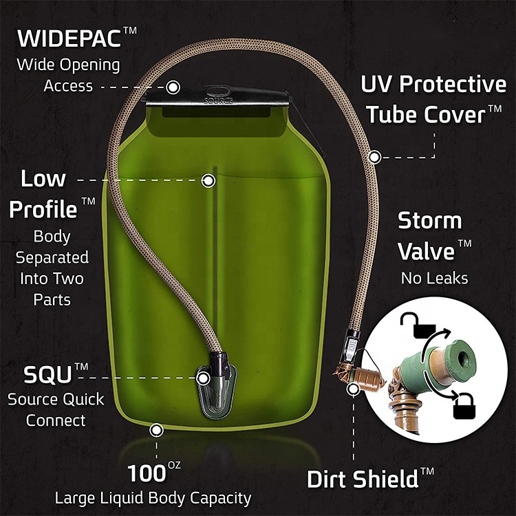 Water Bladder  3L Capacity TPU Material Water Bladder  Green Tube Cover Hydration Reservoir