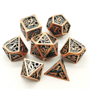 Factory high quality hollow metal machinery polyhedral dice Copper carved dice set