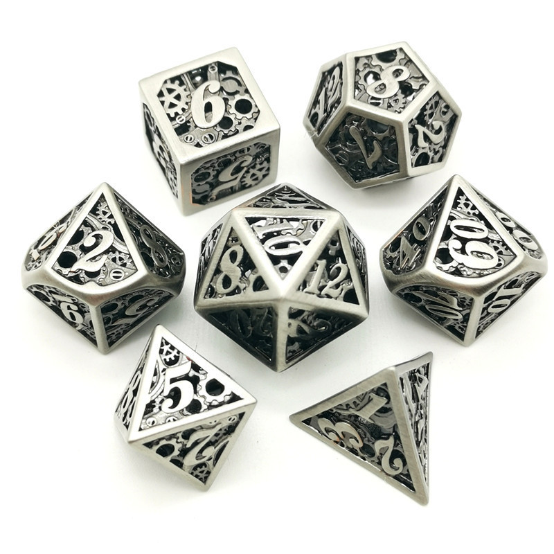 Factory high quality hollow metal machinery polyhedral dice Copper carved dice set