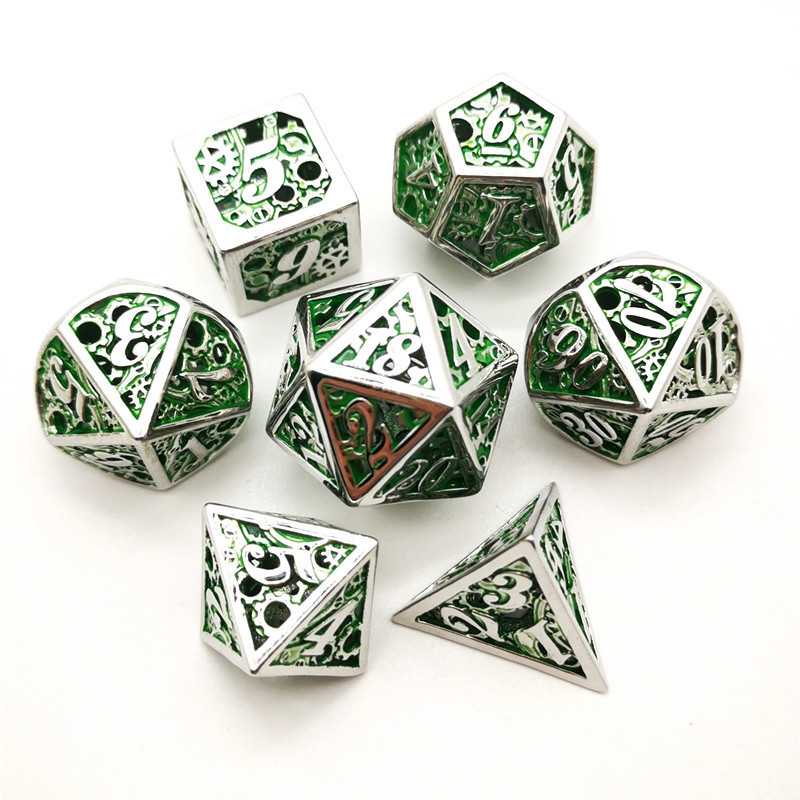 Factory high quality hollow metal machinery polyhedral dice Copper carved dice set