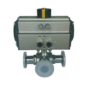 Food Grade 2" Inch 4 inches 3 Way pneumatic actuator QW8003 Stainless Steel Cf8 Cf8M 304 316 Sanitary Clamp Pneumatic Ball Valve