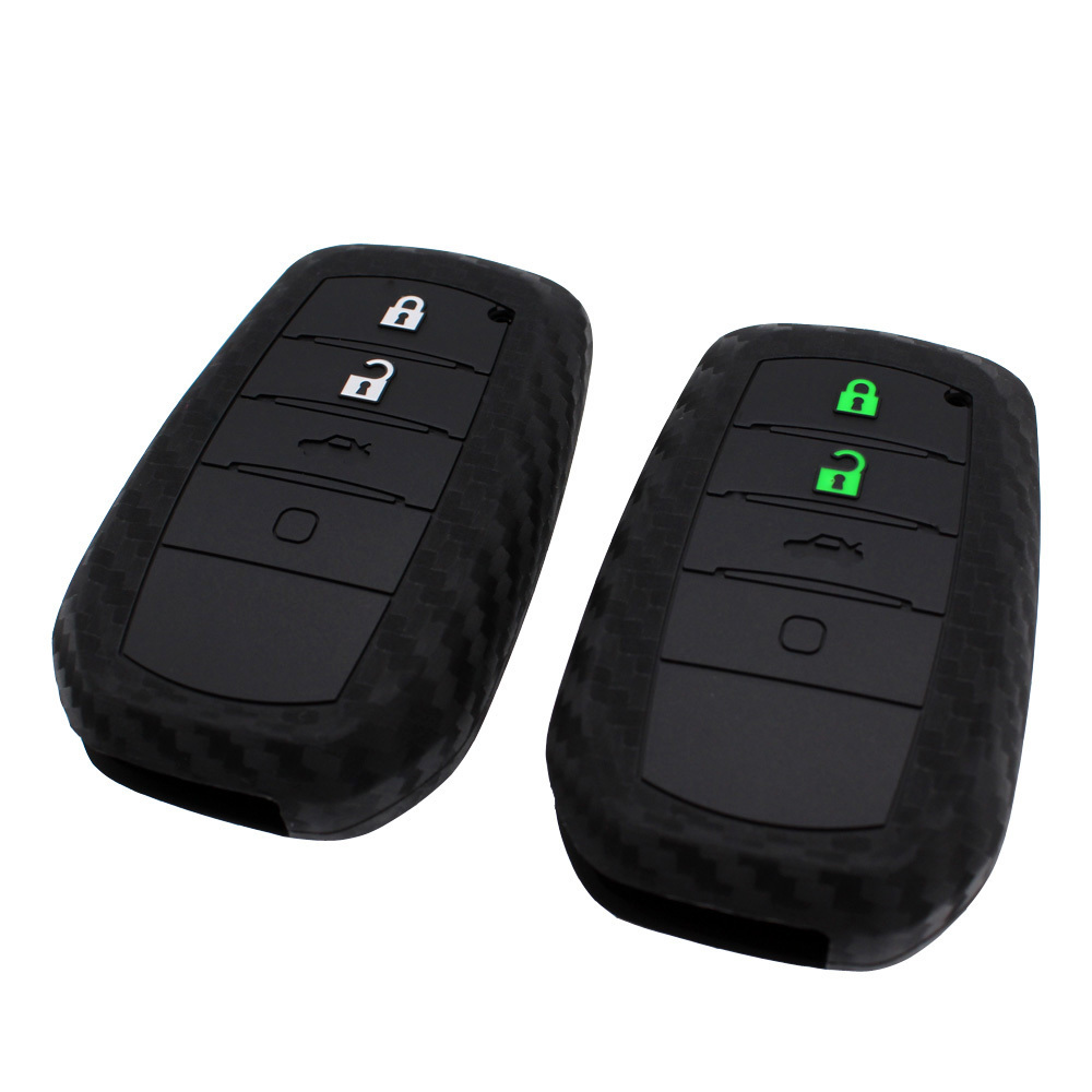 For Toyota Silicone Rubber Carbon Fiber Texture Smart Remote Key Fob Cover Case Car Key Cover