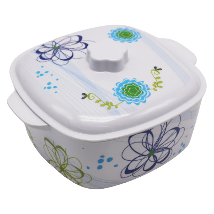 Flower Printed Melamine Storage Food Bowl With Cover Lid