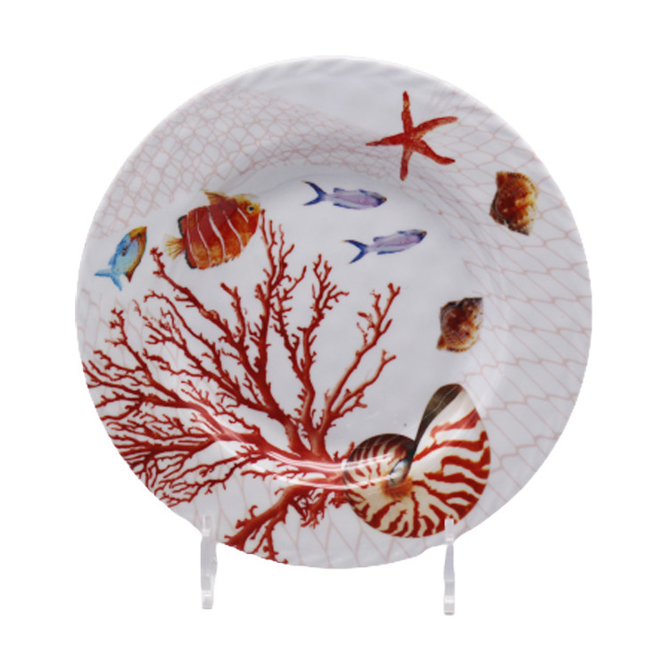 Wholesale Ocean Coral Lobster Pattern Melamine Plastic Tableware Ocean Animal Dinnerware Plate