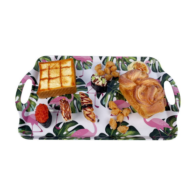 Flamingo BPA-Free Dishwasher safe Durable Custom Melamine Rectangle Dishes Serving Platters Rolling Tray