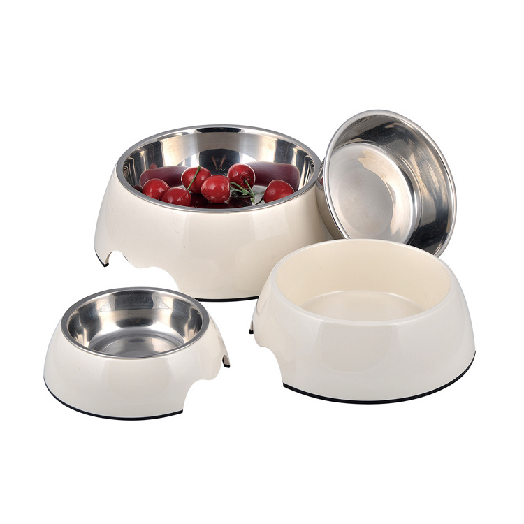 Wholesale eco friendly round melamine stainless steel slow feed pet cat dog bowl