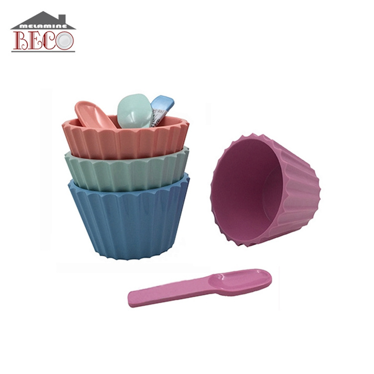 Plastic Melamine Ice Cream Bowls and Spoons Set of 4 Baby Feeding Accessories Children Tableware