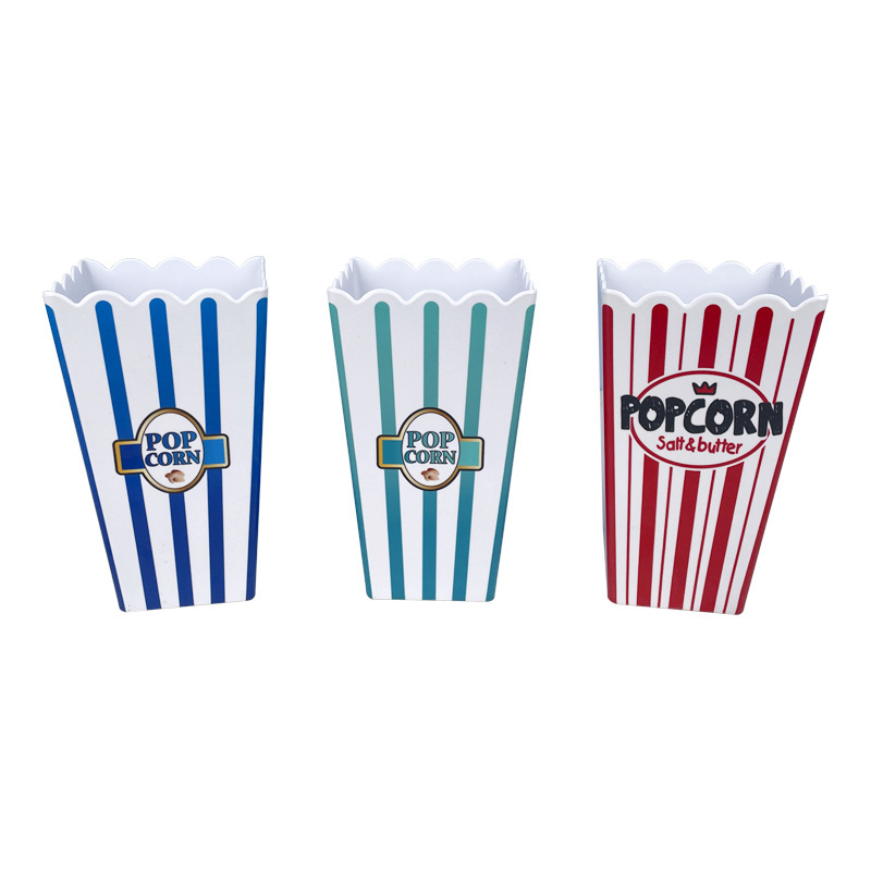 Blue white stripe wholesale 32oz plastic melamine popcorn bucket box bowl