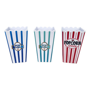 Blue white stripe wholesale 32oz plastic melamine popcorn bucket box bowl