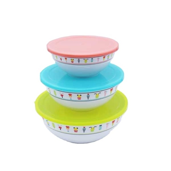 gift kitchen utensils tableware 3pcs melamine mixing bowl with lid