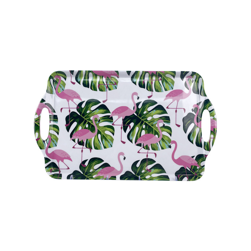 Flamingo BPA-Free Dishwasher safe Durable Custom Melamine Rectangle Dishes Serving Platters Rolling Tray