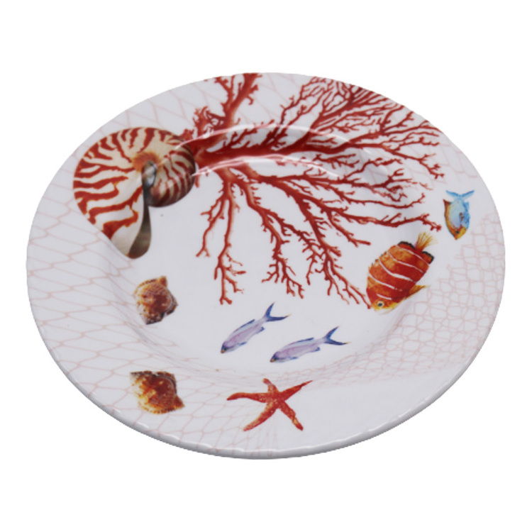 Wholesale Ocean Coral Lobster Pattern Melamine Plastic Tableware Ocean Animal Dinnerware Plate