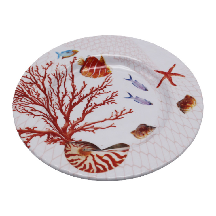 Wholesale Ocean Coral Lobster Pattern Melamine Plastic Tableware Ocean Animal Dinnerware Plate