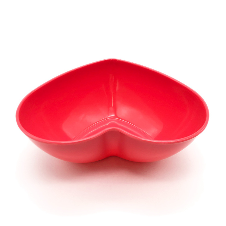 Special design pink heart shape melamine serving plastic bowl