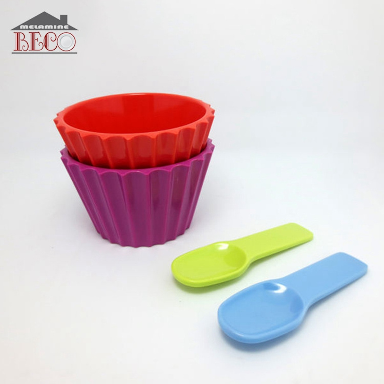 Plastic Melamine Ice Cream Bowls and Spoons Set of 4 Baby Feeding Accessories Children Tableware