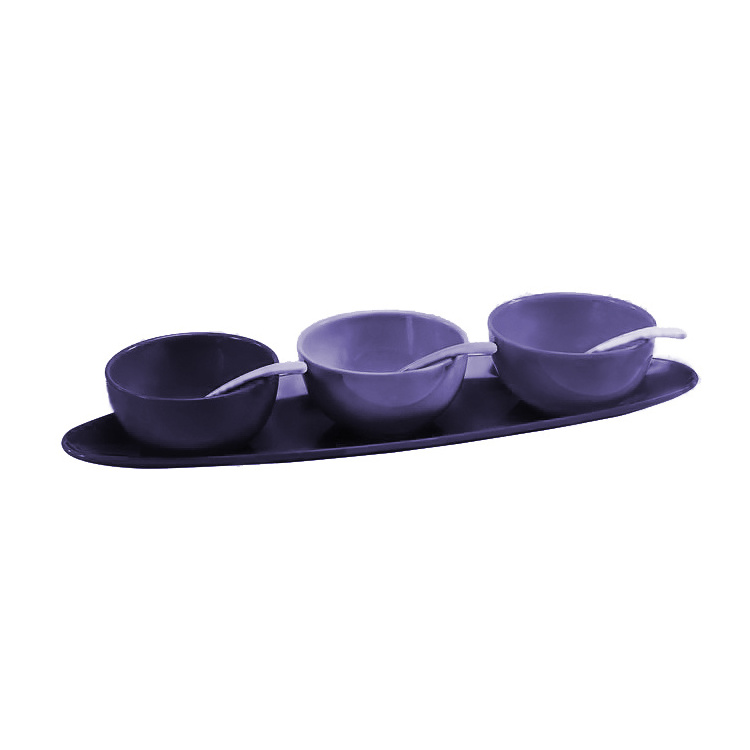 Simple design novelty Round Plastic Fruit And Salad Chip Dip Bowl with 3 sauce dishes snack serving bowls set