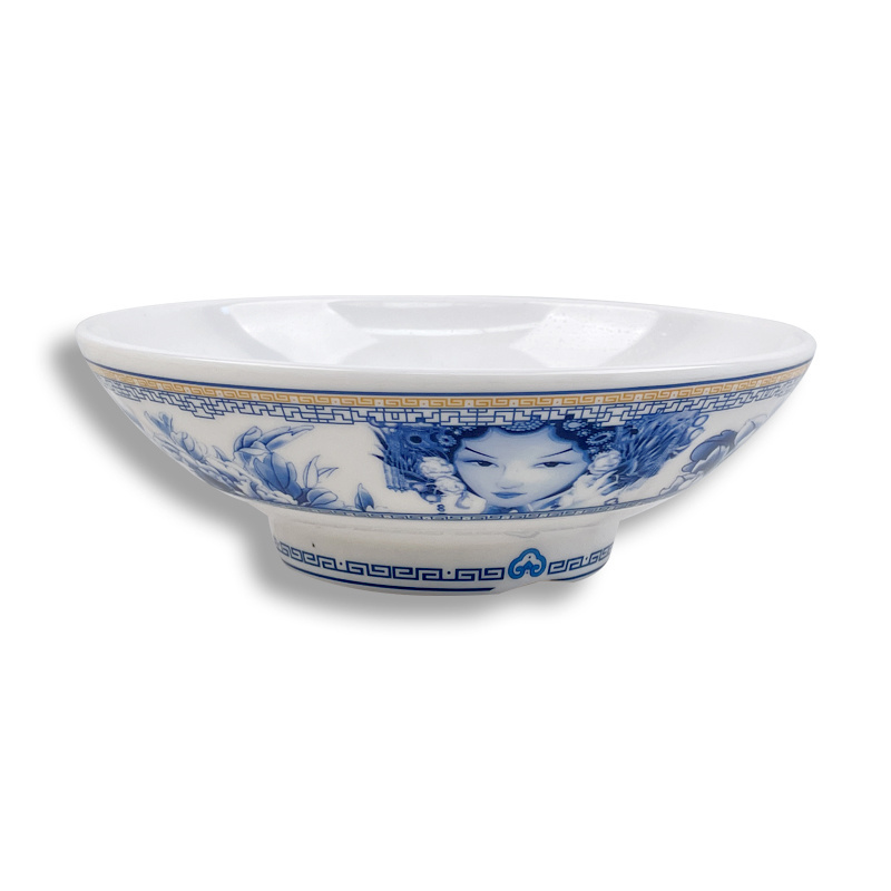 Wholesale Melamine Japanese Ramen for Restaurant Plastic Ramen Noodle Pho Bowl White and blue Udon Bowl