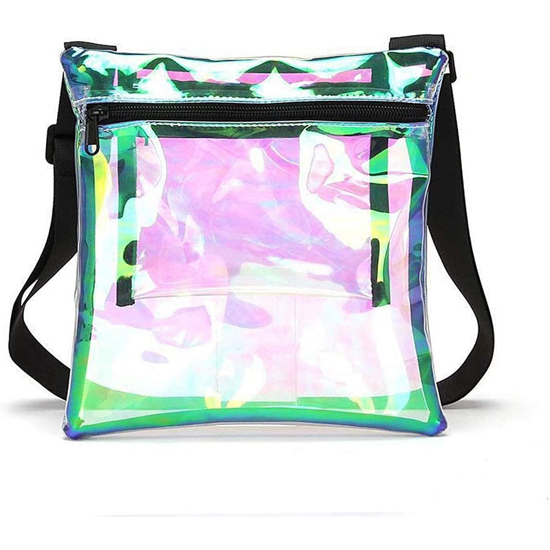 Factory wholesale custom logo concert clear see through transparent laser iridescent messenger bag crossbody shoulder sling bag