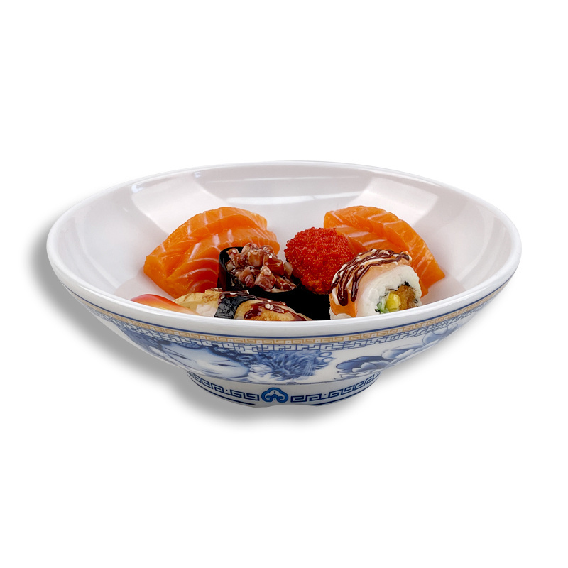 Wholesale Melamine Japanese Ramen for Restaurant Plastic Ramen Noodle Pho Bowl White and blue Udon Bowl