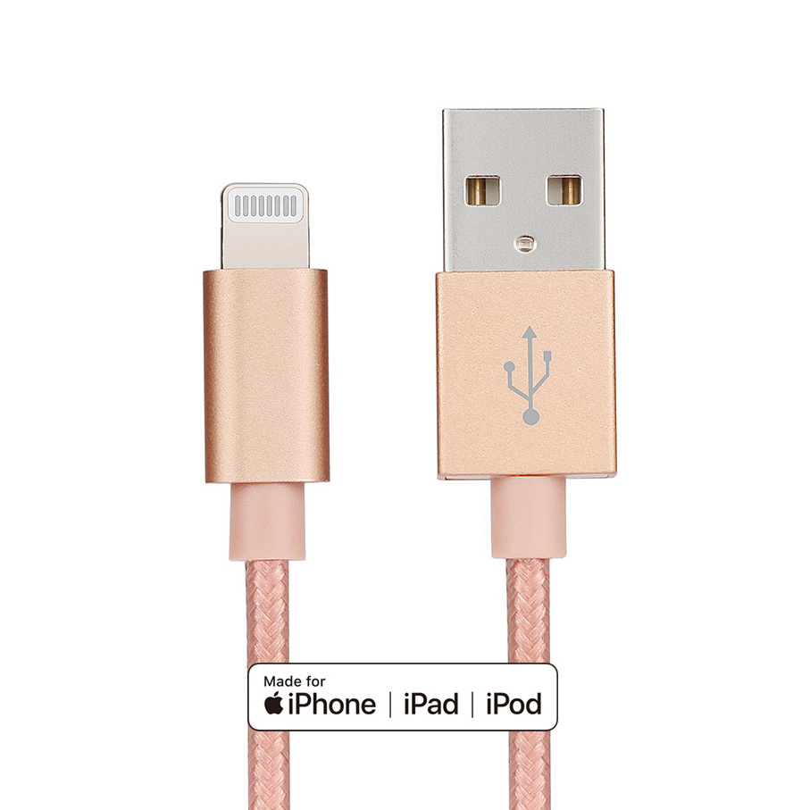 Wholesale MFi Certified Rose Gold Braided USB A To 8Pin iOS C189 Chip Fast Charging Data Cables for iPhone iPad iPod