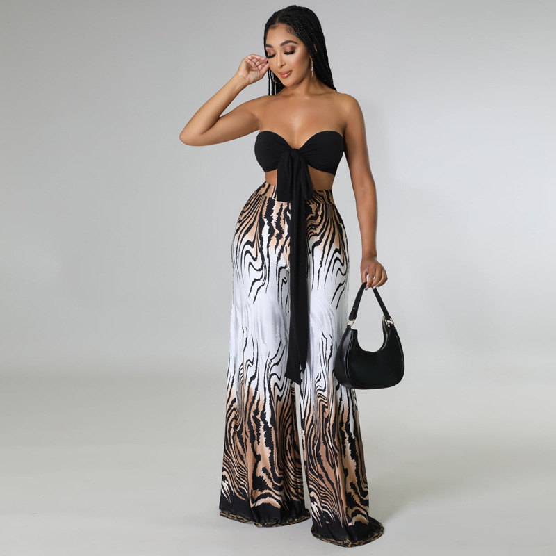 2022 Summer Two Piece Set Women Leopard Suit Sexy Tube Crop Top And Plus Size 5XL Long Pants Matching Sets Woman 2 Pieces OEM