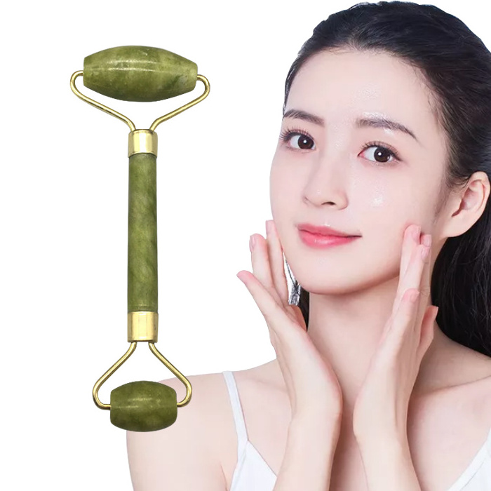 Natural Facial Derma Roll Pink Green Jade Roller Stone for face set massager