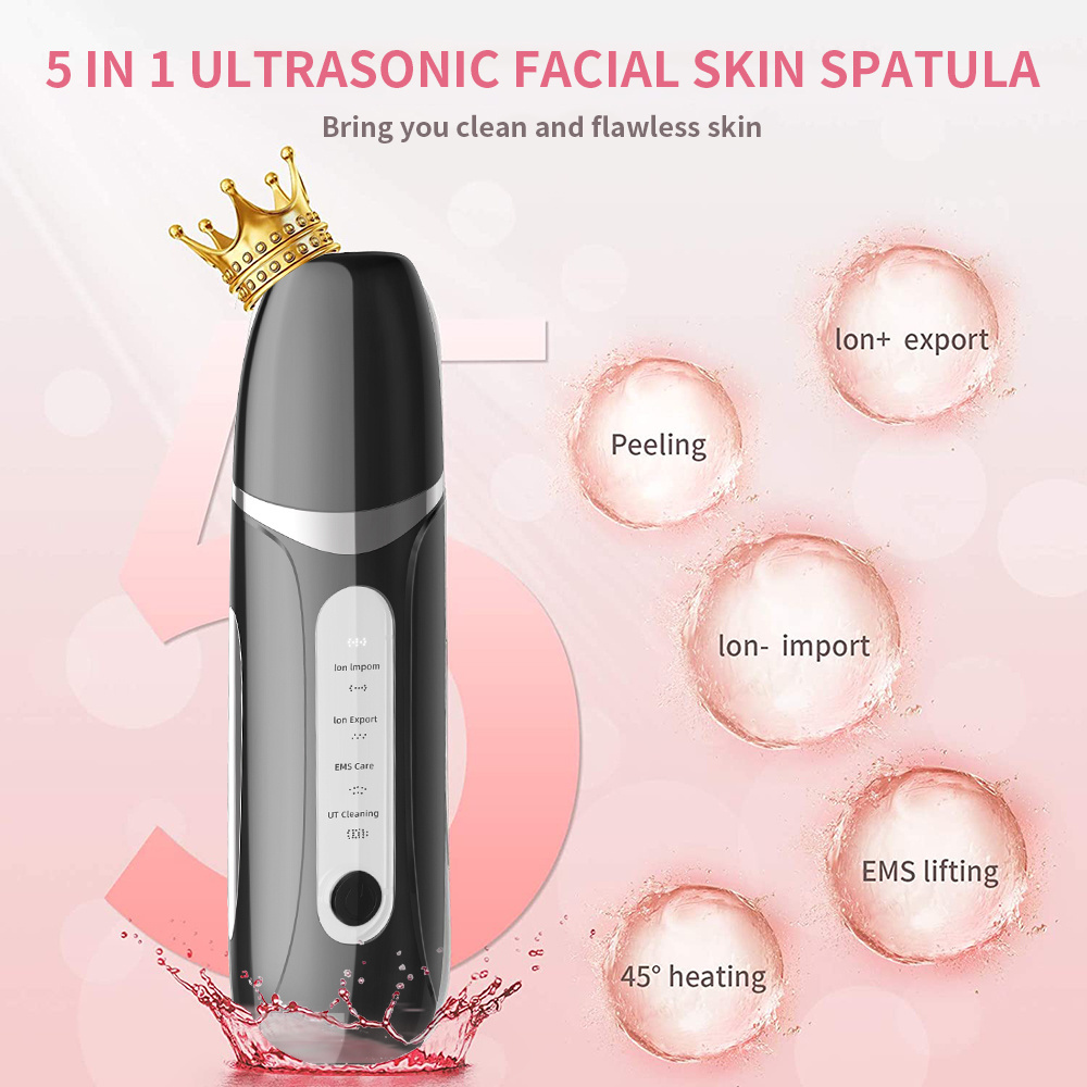 Professional Multifuncional Heating Anti Spatula Device Ultrasonic Peeling Facial scraper Pore Cleaner Sonic Skin Scrubber