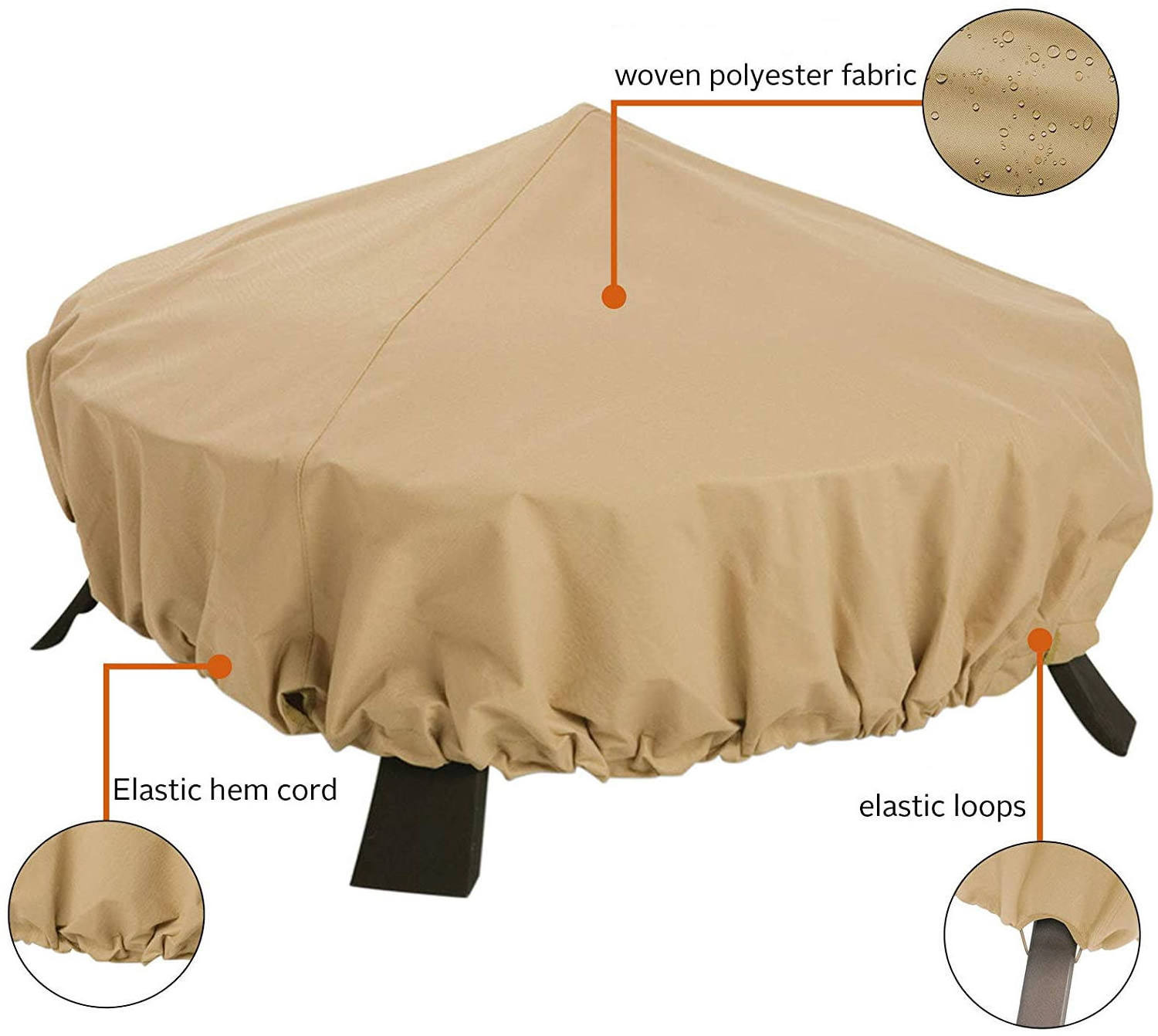 600D Polyester Heavy Duty Water-Resistant 44 Inch Round Fire Pit Cover