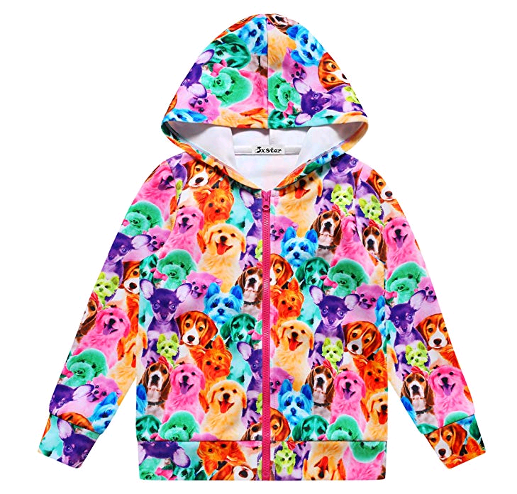 Girls Zip Up Hoodie Jacket Unicorn/Cat Sweatshirt with Pockets