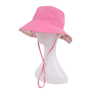 Wide Brim Bucket Sun Hat UV50+ Protection - Summer boonie Fishing Beach Hats With Chin Cord and Flower Pattern Design - Packable