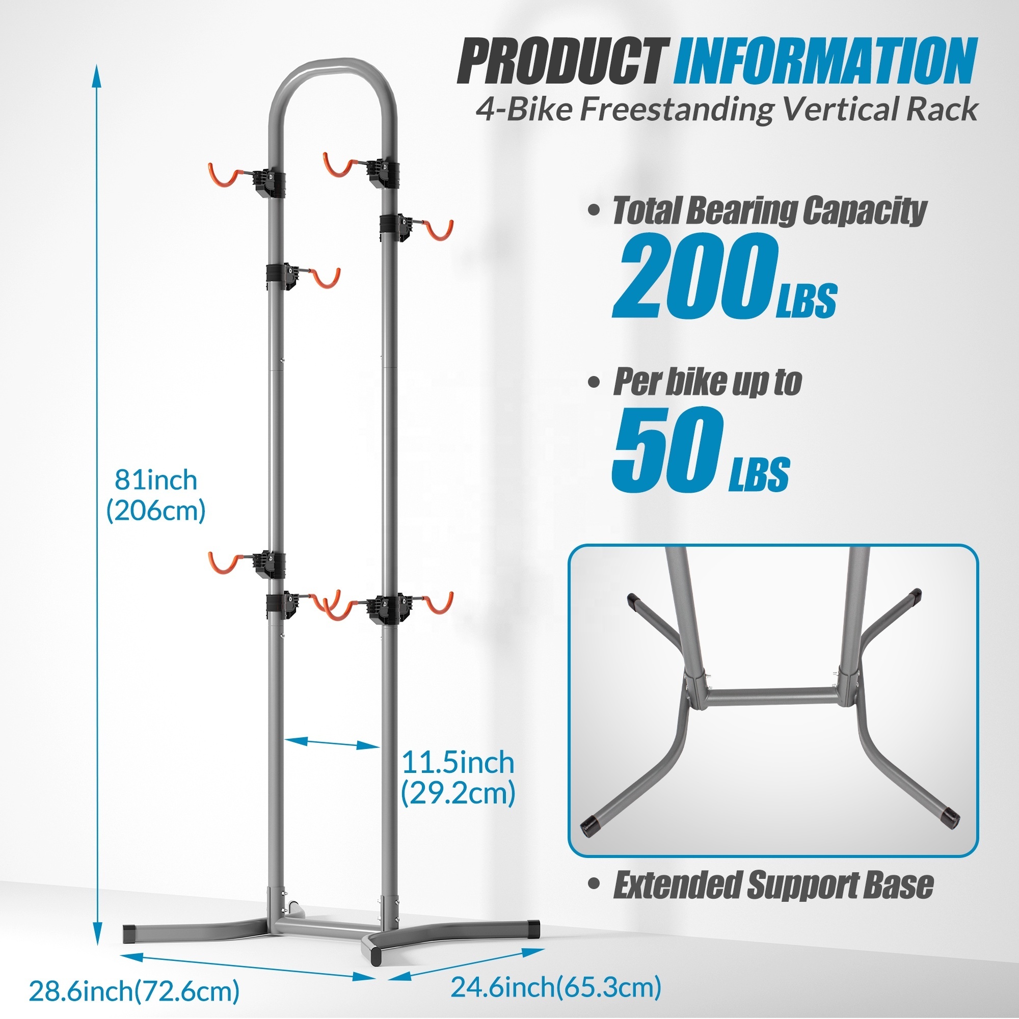 Functional Floor Vertical 4 Bicycles Holder, Gravity Bike Stand Indoor Bike Organizer Bicycle Rack Bike Storage Rack for Garage