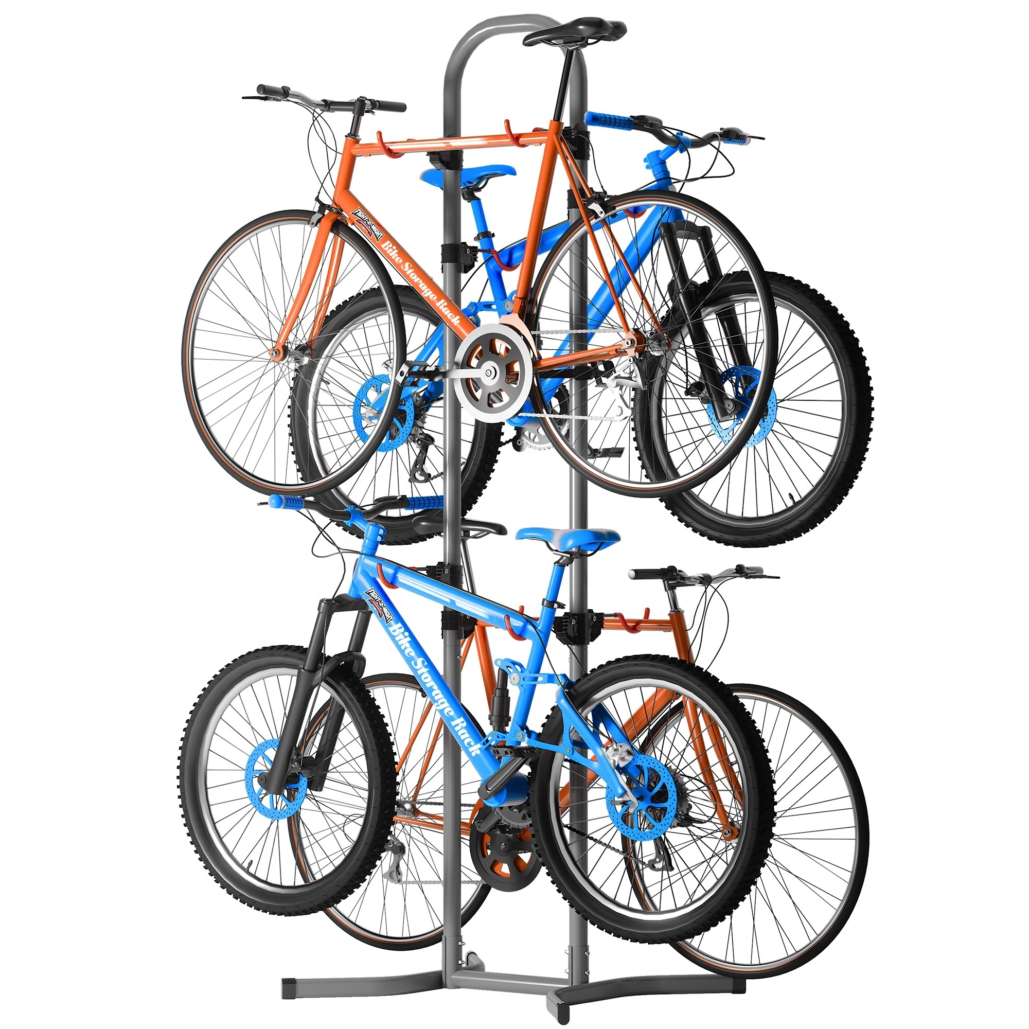 Functional Floor Vertical 4 Bicycles Holder, Gravity Bike Stand Indoor Bike Organizer Bicycle Rack Bike Storage Rack for Garage