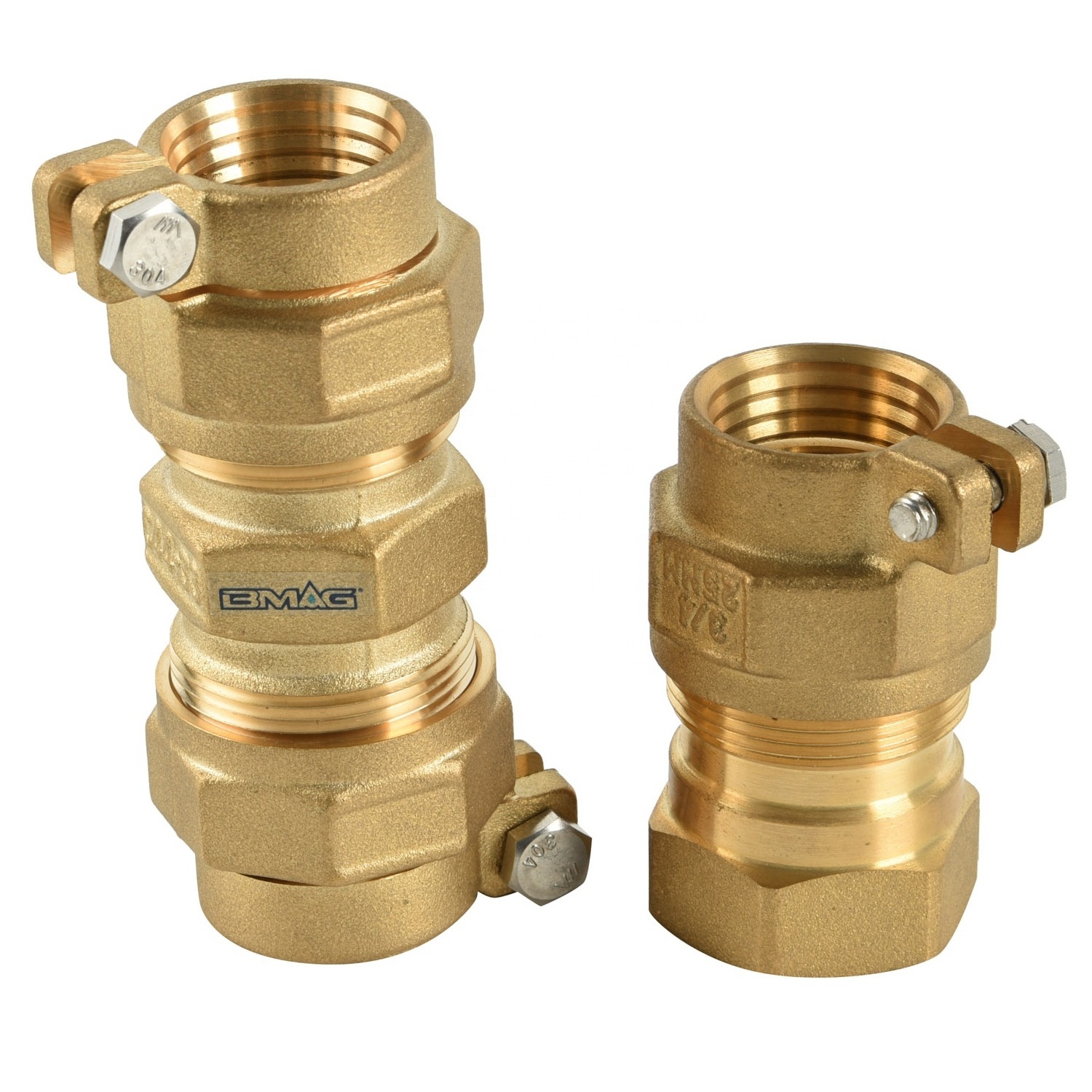 BMAG ANSI/NSF Standard NPT NL Brass Alloy 61 Pack Joint Straight Couplings with Nut for Plastic Copper Tube Iron PE PVC Pipe