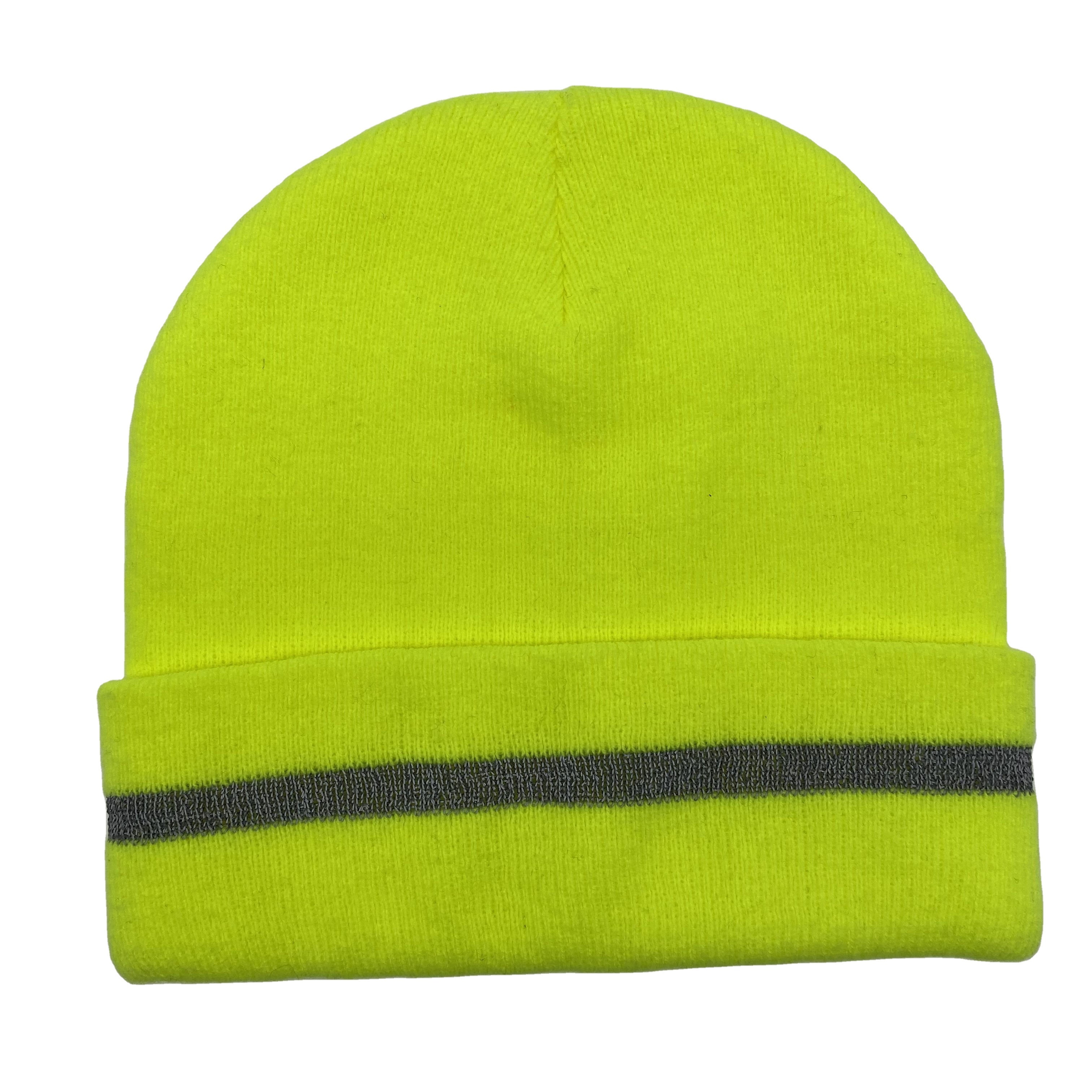 Hi Visibility Reflective Stripes Dual Layer Knitted Beanie with Fold Brim for Winter Outdoor Activities Black Baseball Cap