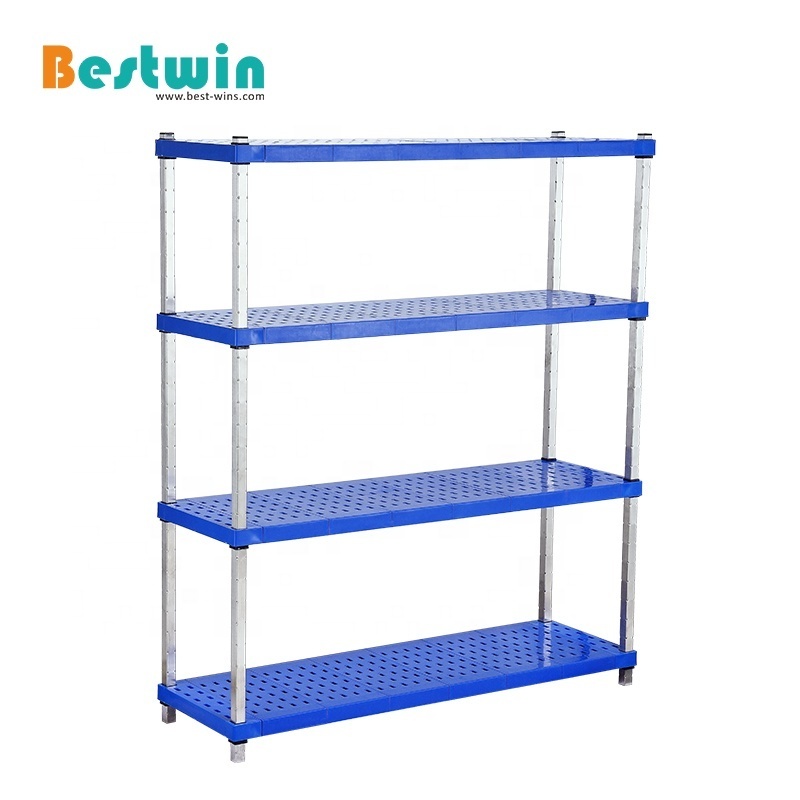 4-Tiers Catering Kitchen Warehouse Shelving Stainless Steel Plastic Food Storage Shelves