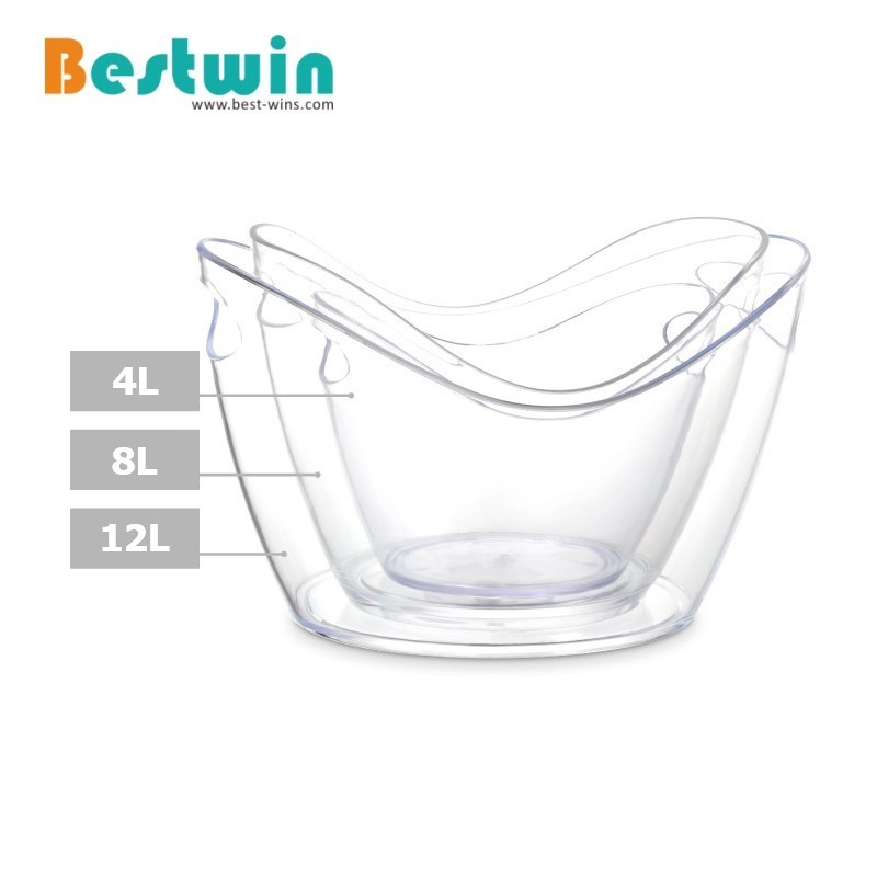 Bar Accessories 4L 8L 12L Large Capacity Oval Plastic Clear Transparent AS Beer Champagne Wine Storage Ice Bucket