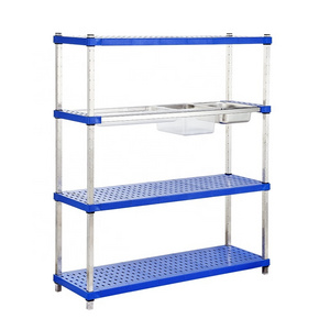 4-Tiers Catering Kitchen Warehouse Shelving Stainless Steel Plastic Food Storage Shelves