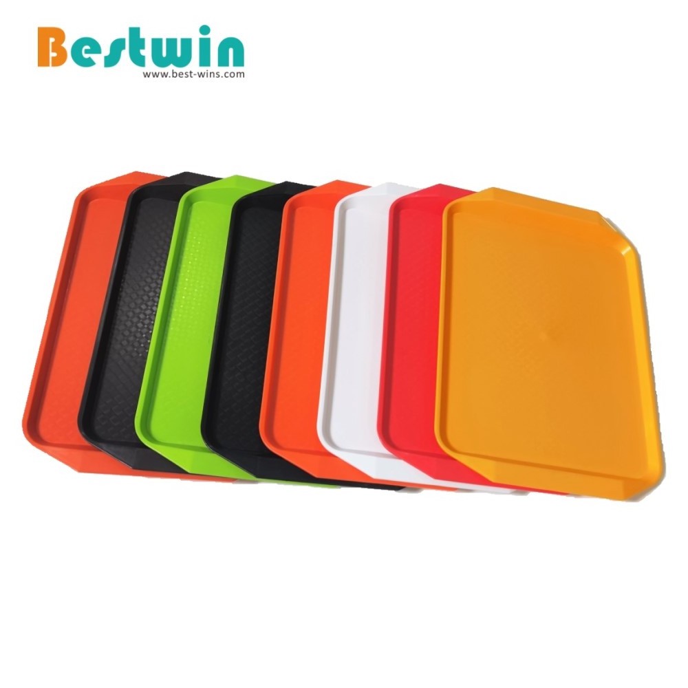 Catering Restaurant Supplies Black Plastic Polypropylene PP Fast Food Serving Trays with Handle