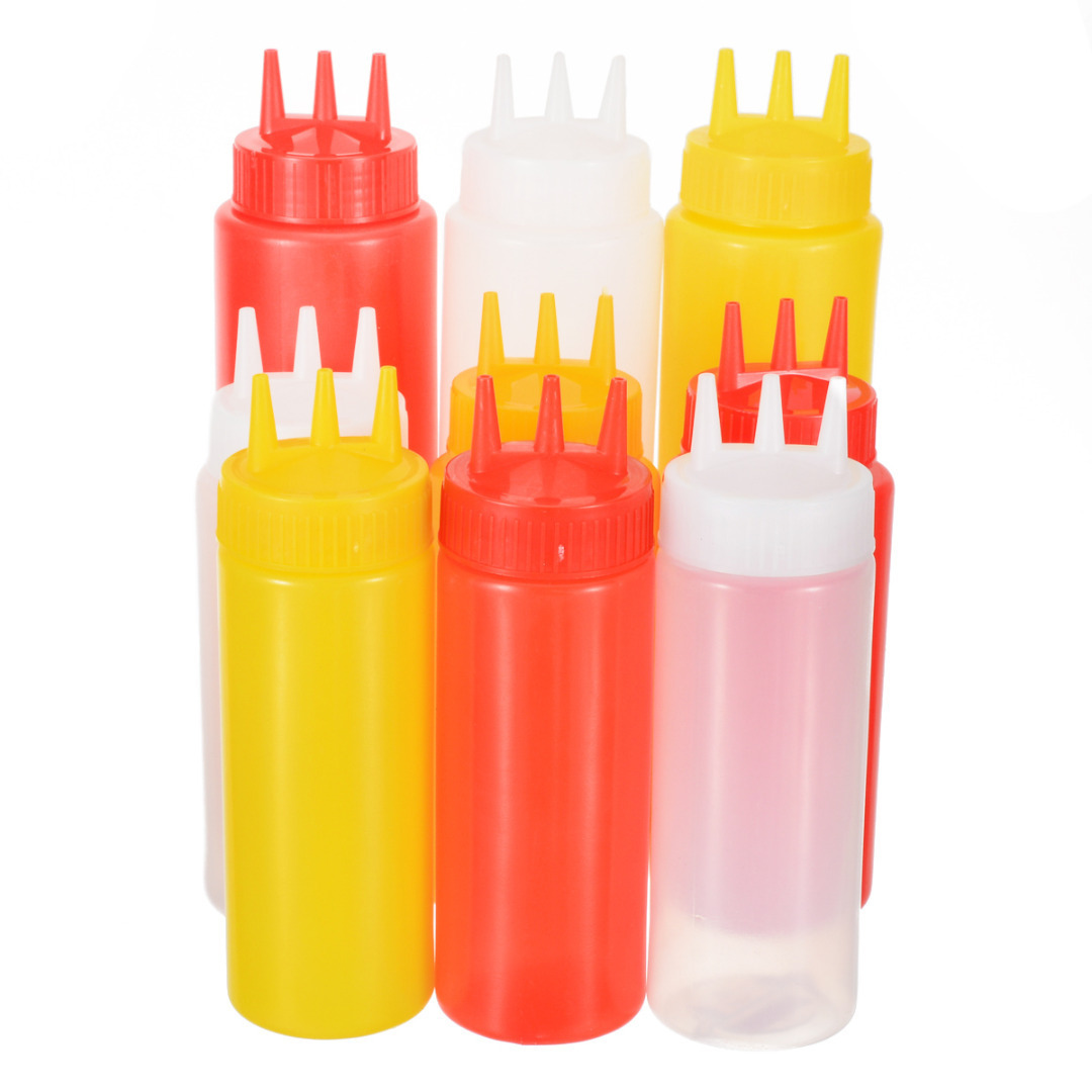 Triple Tip 8oz 12oz 16oz 24oz 32oz Restaurant Hamburger Salad Dressing Ketchup Dispenser Plastic PE Squeeze Sauce Bottle