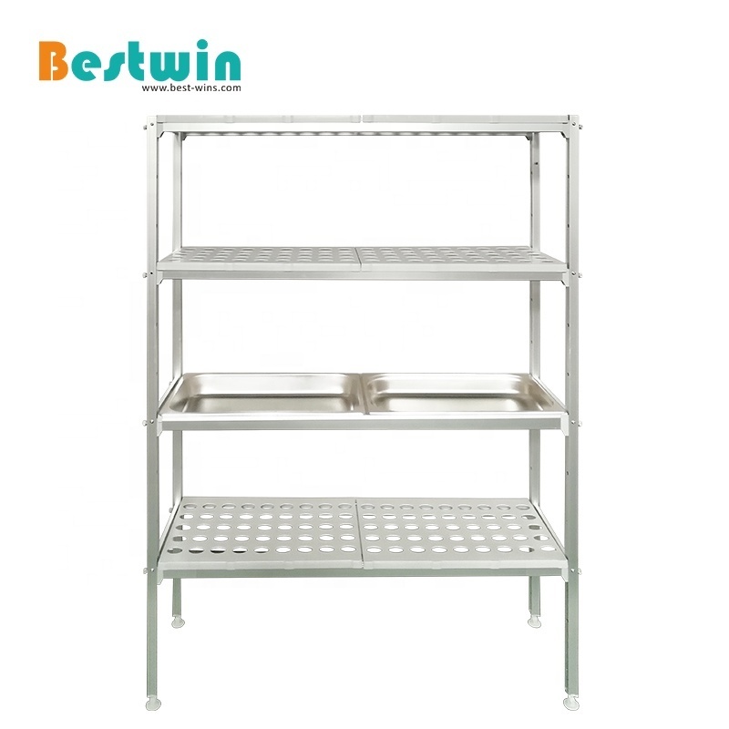 4 Tier Adjustable Aluminium Plastic Food Storage Restaurant Commercial Kitchen Shelving Shelf Rack