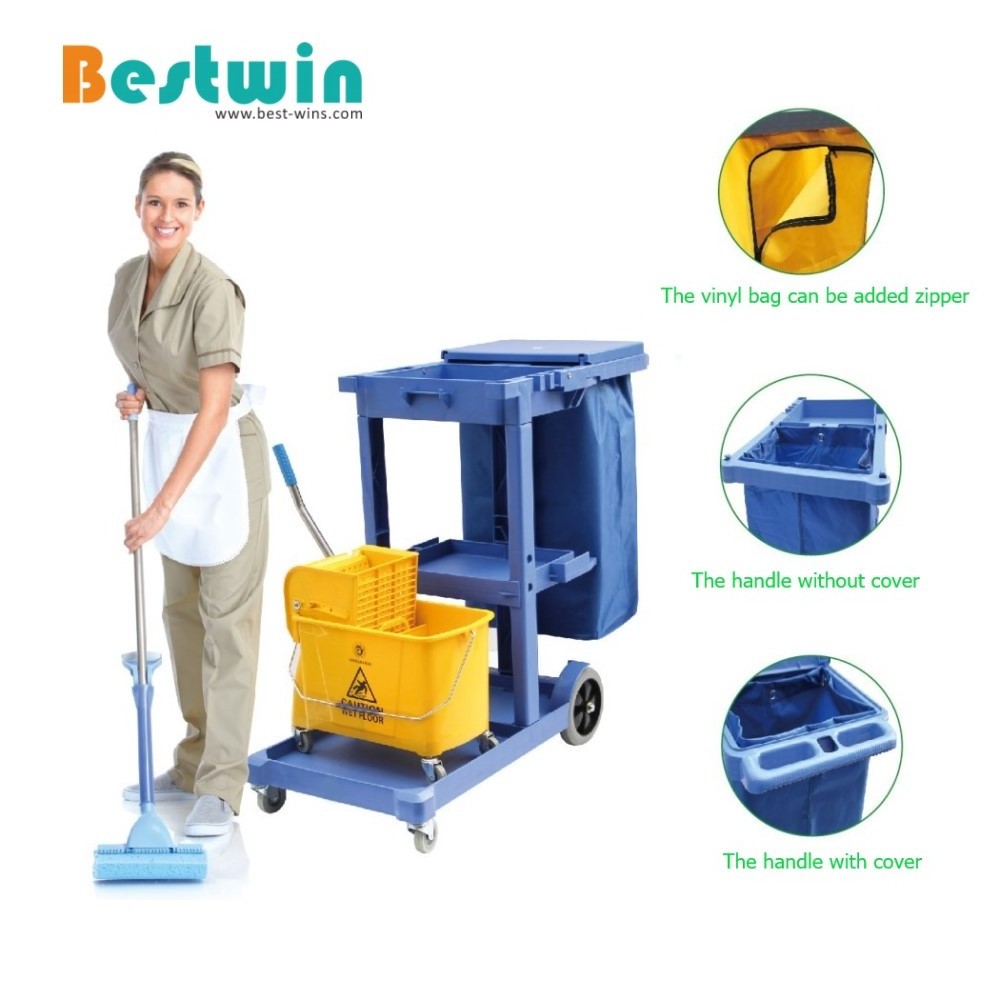 Hotel Hospital Mall Rooms Plastic Cleaning Tool Janitorial Cart Housekeeping Trolley