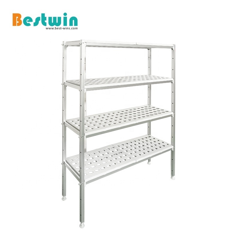 4 Tier Adjustable Aluminium Plastic Food Storage Restaurant Commercial Kitchen Shelving Shelf Rack